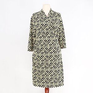 J. MCLAUGHLIN Faux Wrap Geometric Print Beige Black Catalina Cloth Dress Size L